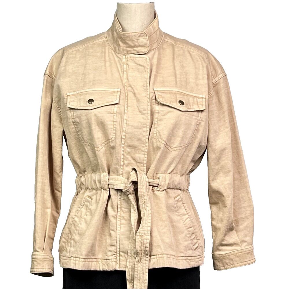Gap Utility Jacket Hemp Cotton Blend Petite Belted Snaps Zip Front Sz XSP